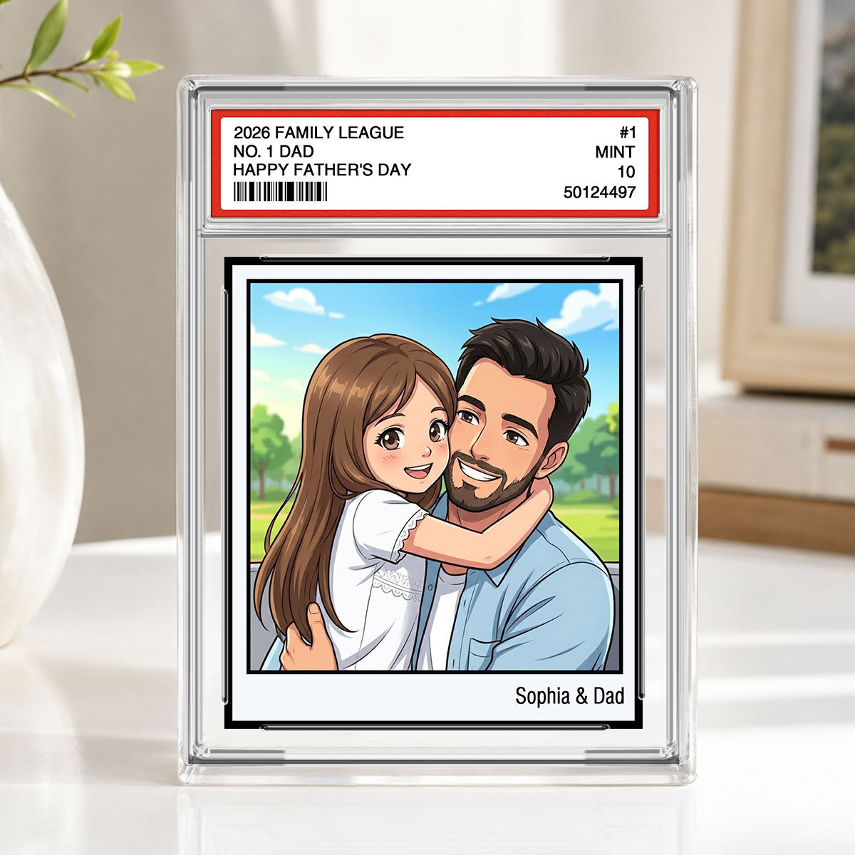 Vintage No. 1 Dad Trading Card Trading Card Cartoon Style - Personalized Acrylic Block Plaque -  Gift For Dad, Husband