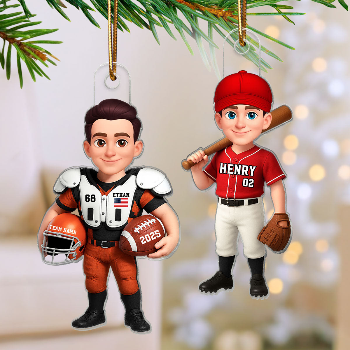 3D Effect Proud American Football Player - Personalized Acrylic Ornament - Gift For Football Lovers, Grandson, Son, Husband