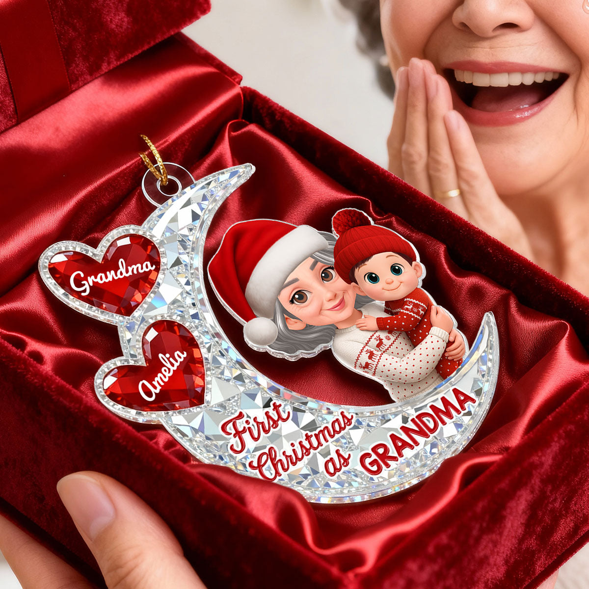 3D Effect Flat Moon First Christmas With New Baby - Personalized Acrylic Ornament - Christmas Gift For New Grandma, New Mom
