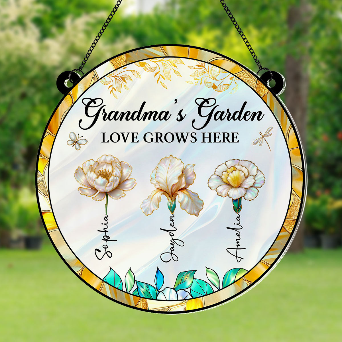 Grandma's Garden 3D Effect Birth Month Flowers - Personalized Suncatcher - Christmas, Birthday, Mother's Day Gift For Grandma