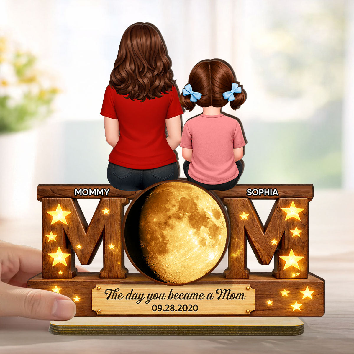 The Day You Became A Mom Daughter Son - Personalized 2-Layered Wooden Plaque - Heartfelt Gift For Mom, Grandma