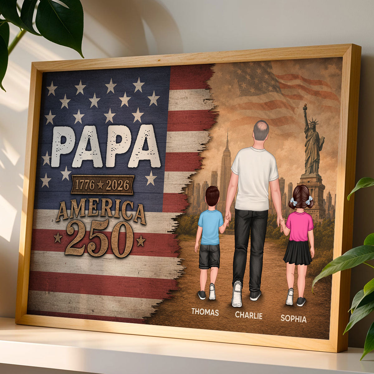 Papa Nation Flag America 250th Anniversary - Personalized Poster - 250 Years Of Freedom Celebration - Father's Day Gift For Husbands, Dads, Grandpas