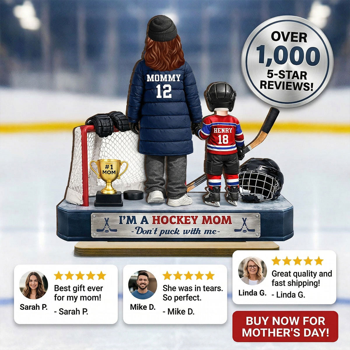 I'm A Hockey Mom And Kids - Personalized 2-Layered Wooden Plaque - Mother's Day Gift for Hockey Mom