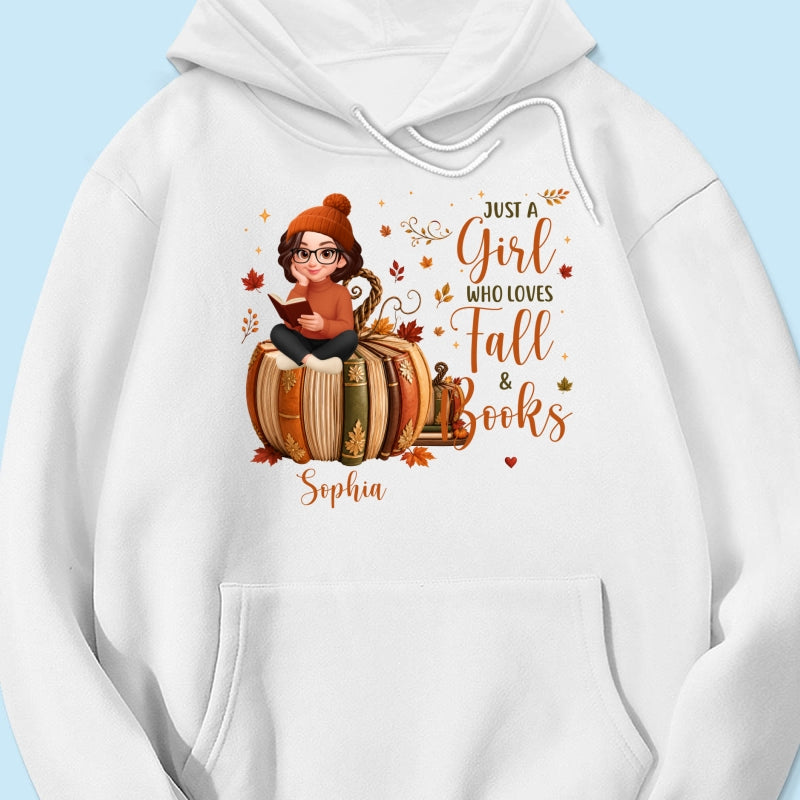 All Booked For Fall Girl Reading Book On Fall Book Pumpkin - Personalized Shirt - Fall Season Gift For Book Lover