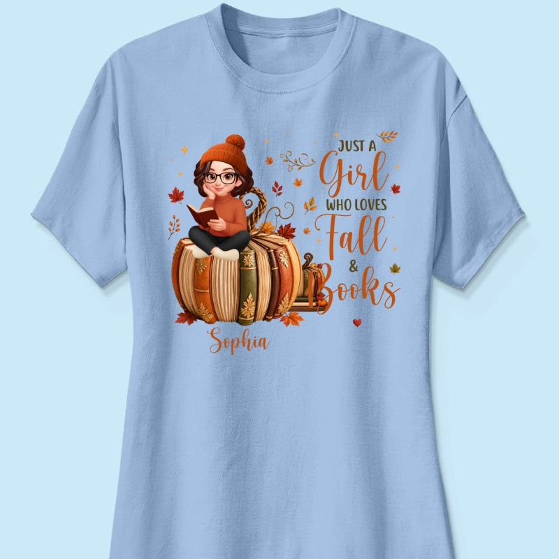 All Booked For Fall Girl Reading Book On Fall Book Pumpkin - Personalized Shirt - Fall Season Gift For Book Lover