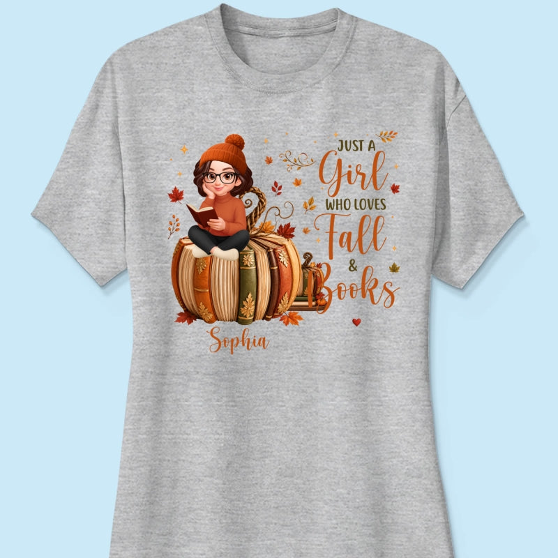 All Booked For Fall Girl Reading Book On Fall Book Pumpkin - Personalized Shirt - Fall Season Gift For Book Lover