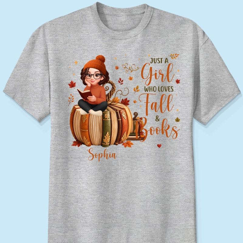All Booked For Fall Girl Reading Book On Fall Book Pumpkin - Personalized Shirt - Fall Season Gift For Book Lover