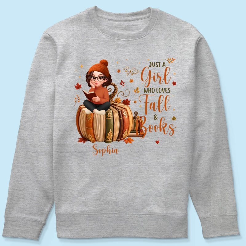 All Booked For Fall Girl Reading Book On Fall Book Pumpkin - Personalized Shirt - Fall Season Gift For Book Lover