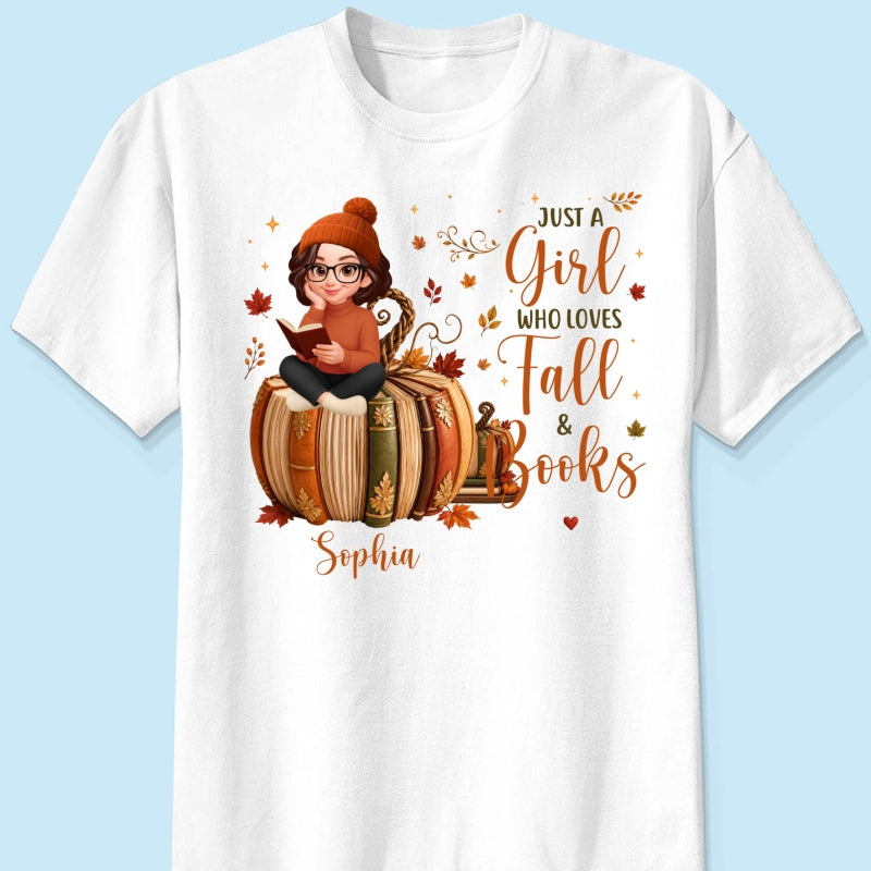 All Booked For Fall Girl Reading Book On Fall Book Pumpkin - Personalized Shirt - Fall Season Gift For Book Lover