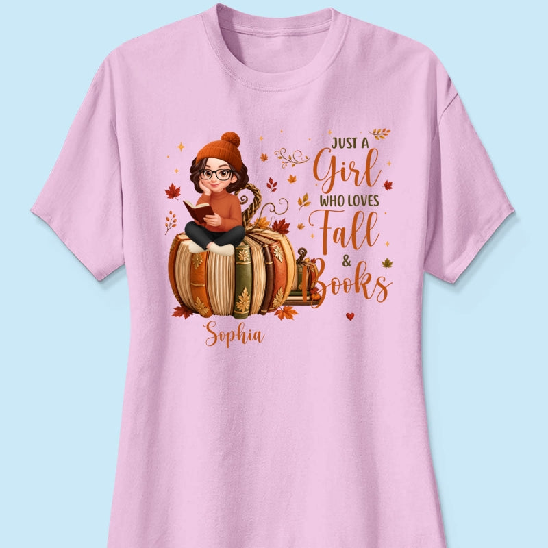 All Booked For Fall Girl Reading Book On Fall Book Pumpkin - Personalized Shirt - Fall Season Gift For Book Lover