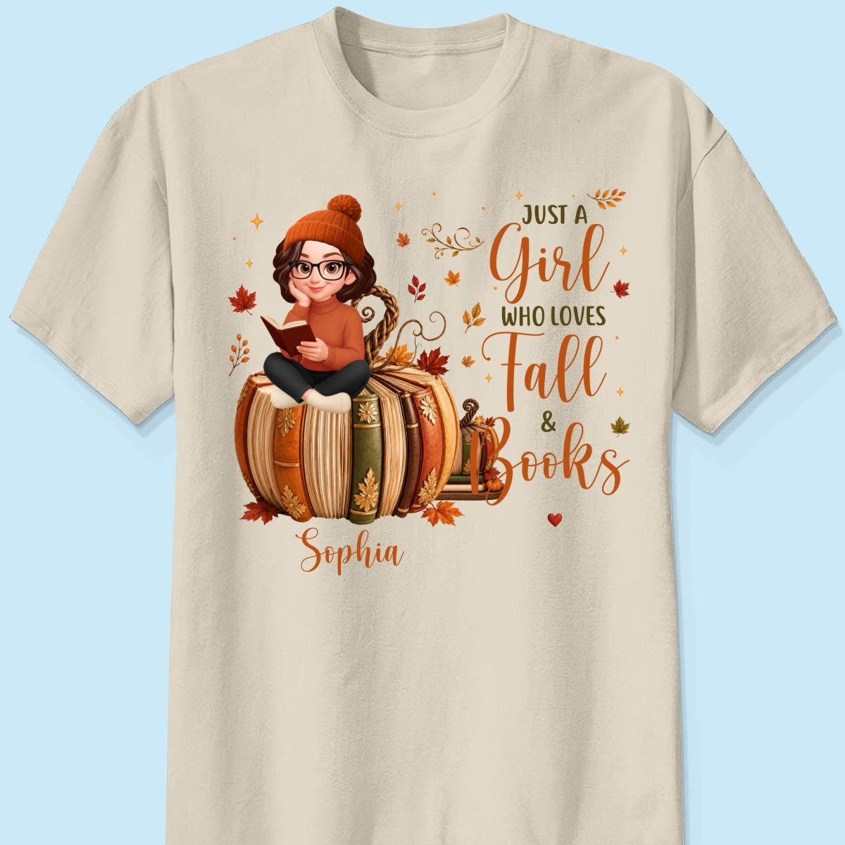All Booked For Fall Girl Reading Book On Fall Book Pumpkin - Personalized Shirt - Fall Season Gift For Book Lover
