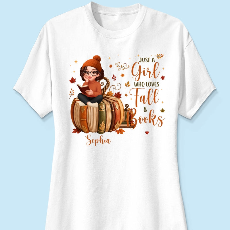 All Booked For Fall Girl Reading Book On Fall Book Pumpkin - Personalized Shirt - Fall Season Gift For Book Lover