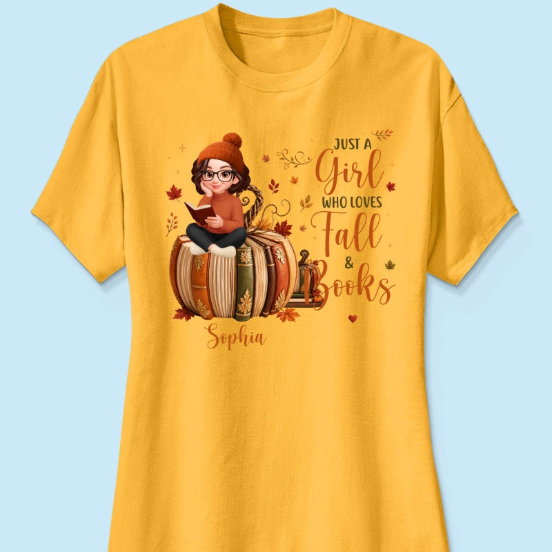 All Booked For Fall Girl Reading Book On Fall Book Pumpkin - Personalized Shirt - Fall Season Gift For Book Lover