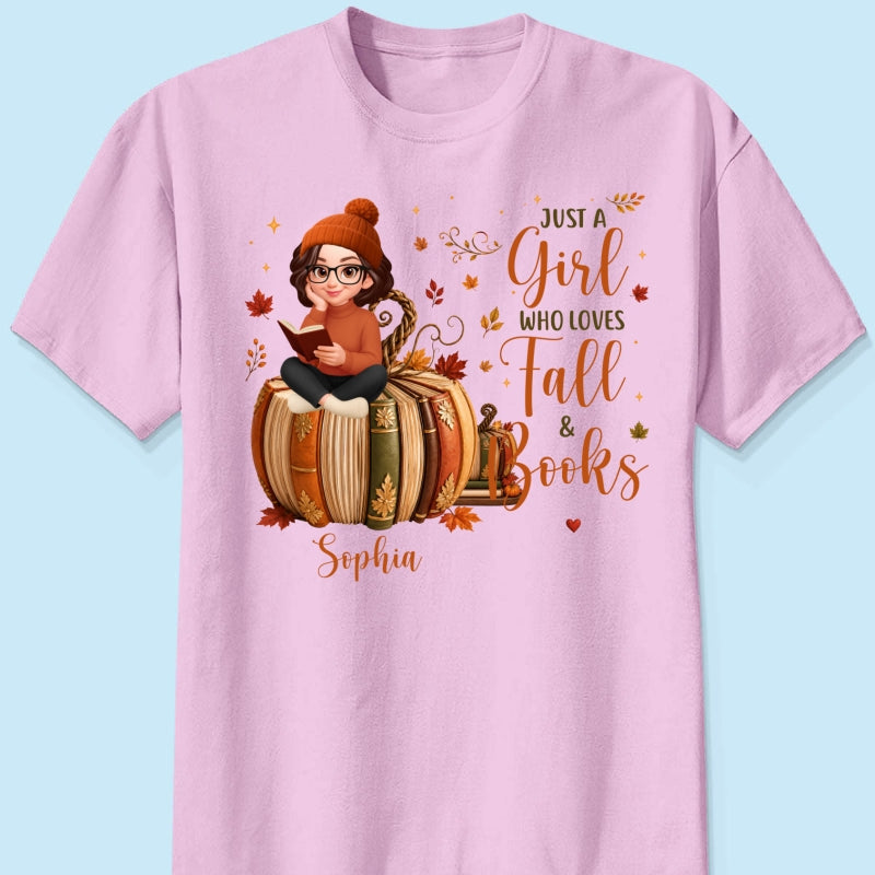 All Booked For Fall Girl Reading Book On Fall Book Pumpkin - Personalized Shirt - Fall Season Gift For Book Lover
