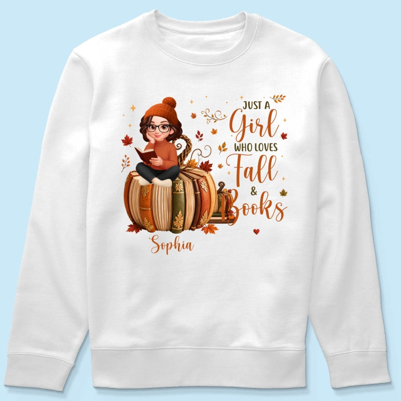 All Booked For Fall Girl Reading Book On Fall Book Pumpkin - Personalized Shirt - Fall Season Gift For Book Lover