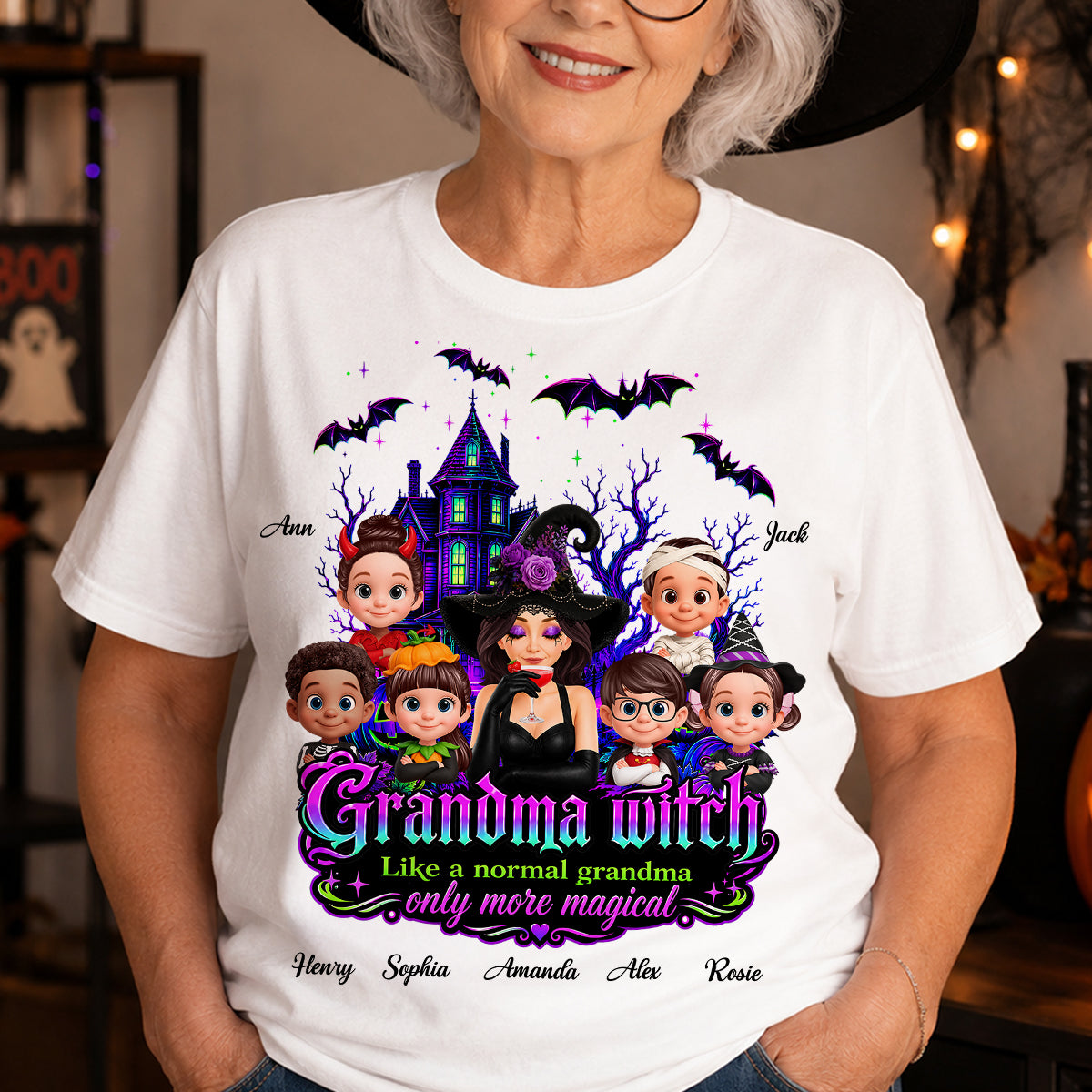 Grandma Mom Witch More Magical - Personalized Shirt - Halloween Spooky Scene, Gift for Grandma