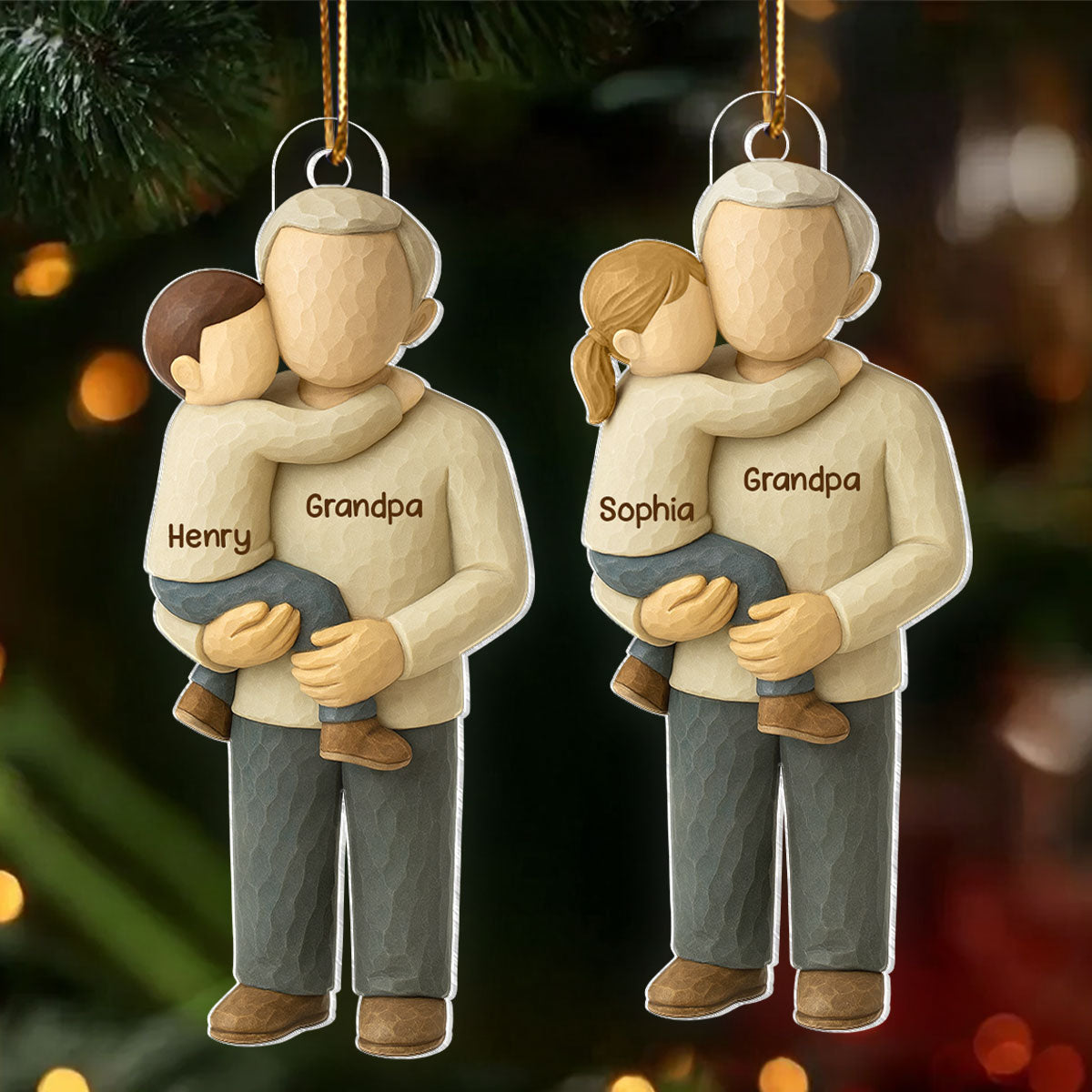 Grandpa Hugging Grandkid - Personalized Acrylic Ornament - Heartwarming Christmas Gift for Grandpa