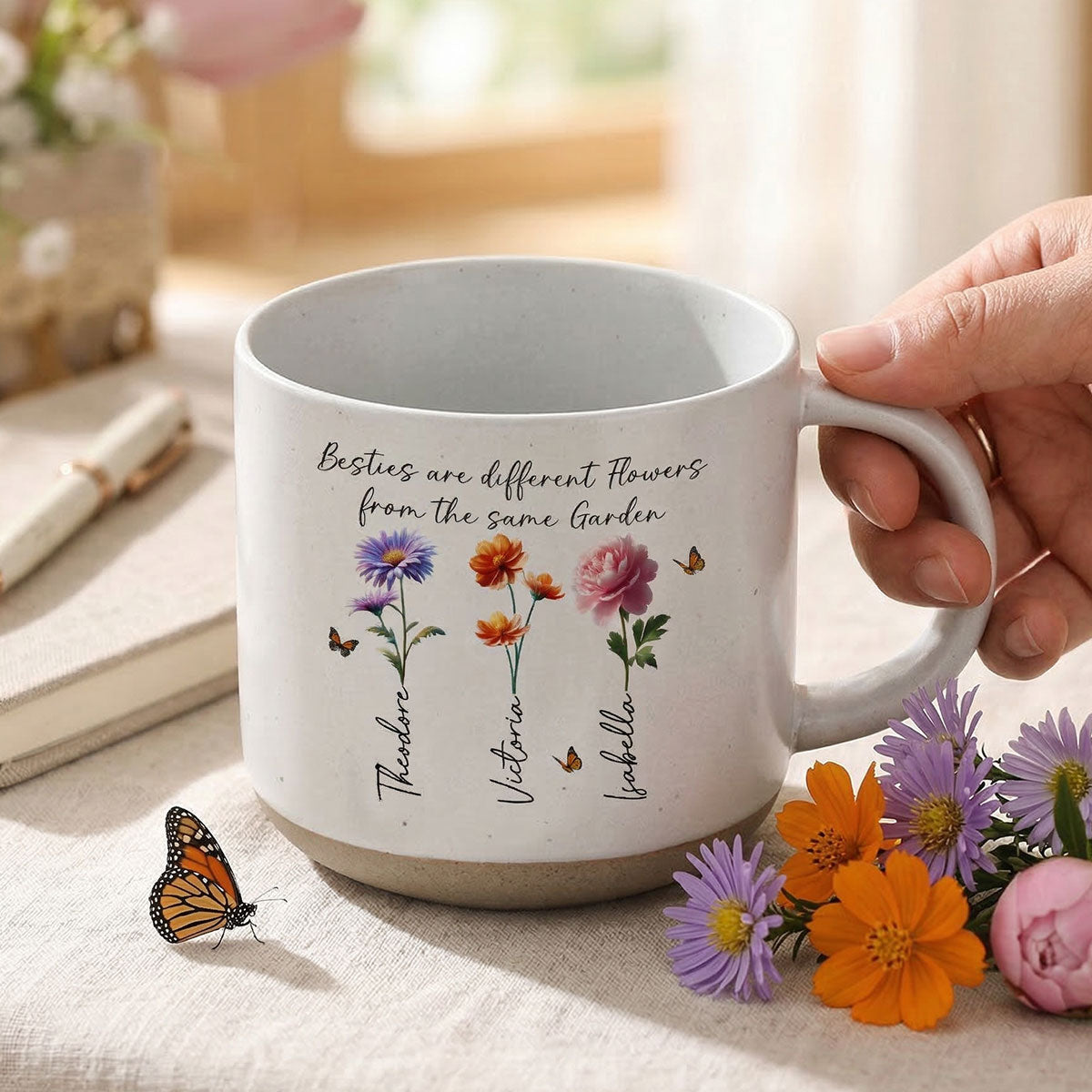 A Sweet Friendship Refreshes The Soul Besties Birth Flower - Personalized Pottery Mug - Friendship Gift For Best Friends