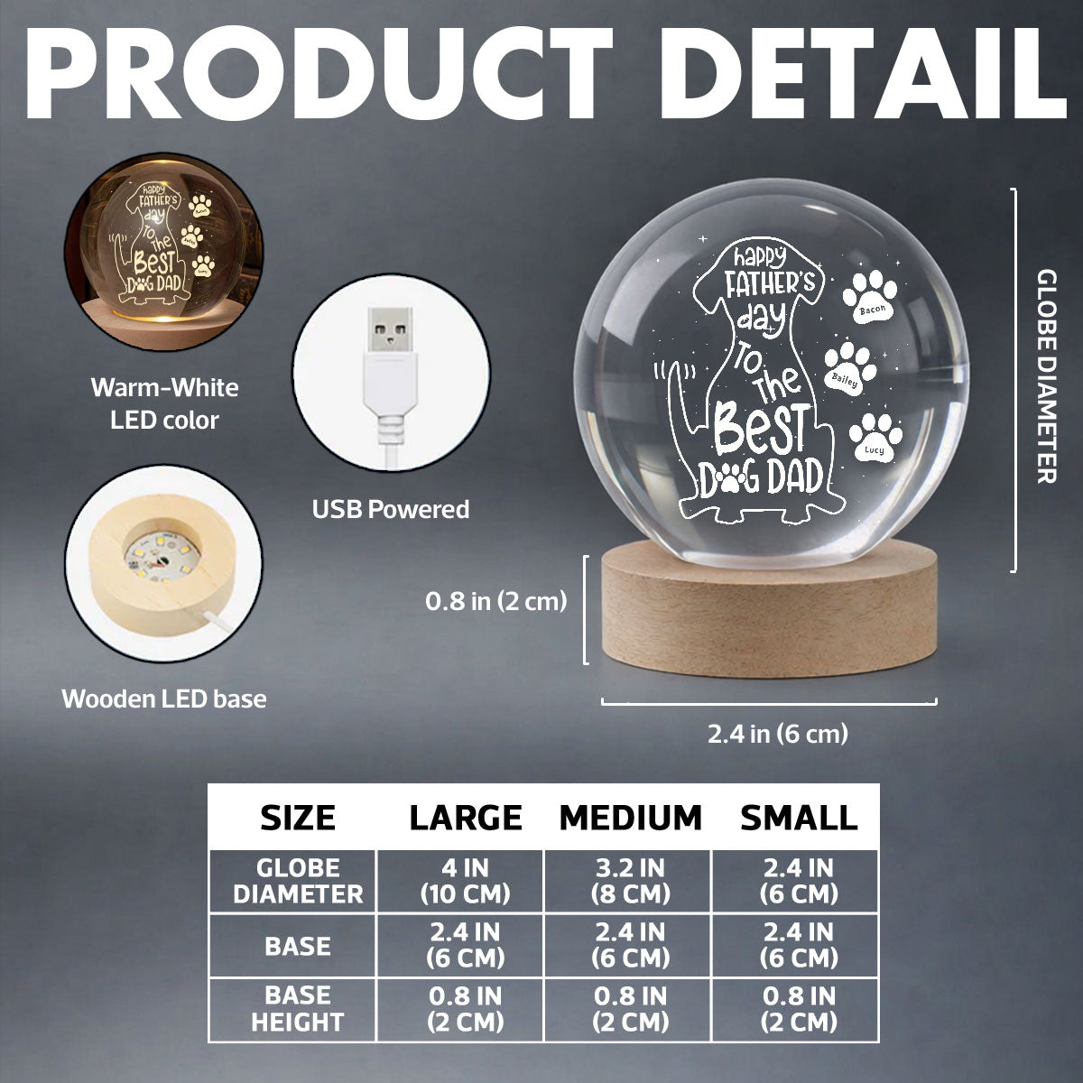 Happy  Dog Dad - Personalized Crystal Ball LED Night Light - Heartfelt  Gift for Husband