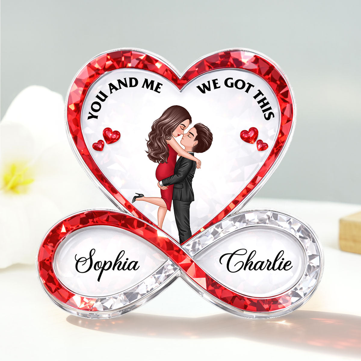 Couple Infinity Love 3D Crystal Effect - Personalized Acrylic Block Plaque - Sentimental Valentine's Day Gift for Her, for Him