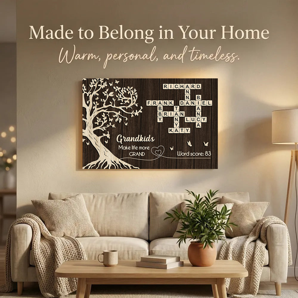 Grandkids Make Life More Grand Crossword Wall Art - Personalized Poster - Sentimental Gift for Grandma