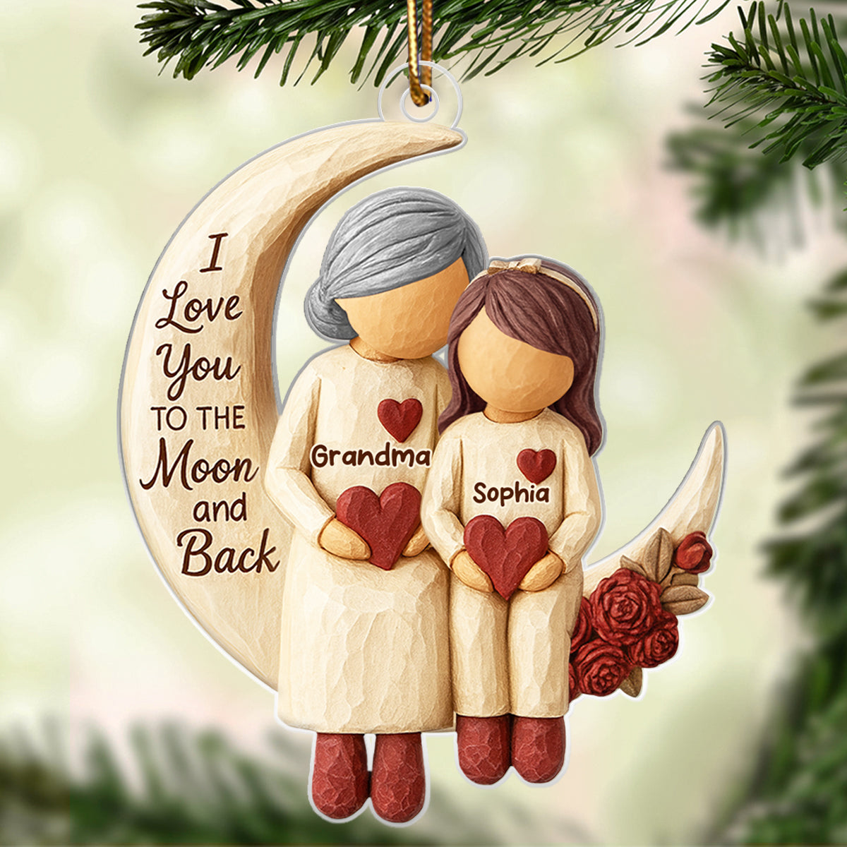 Grandma Grandpa Love You to the Moon & Back - Personalized Acrylic Ornament - Christmas Gift for Grandparents, Granchildren