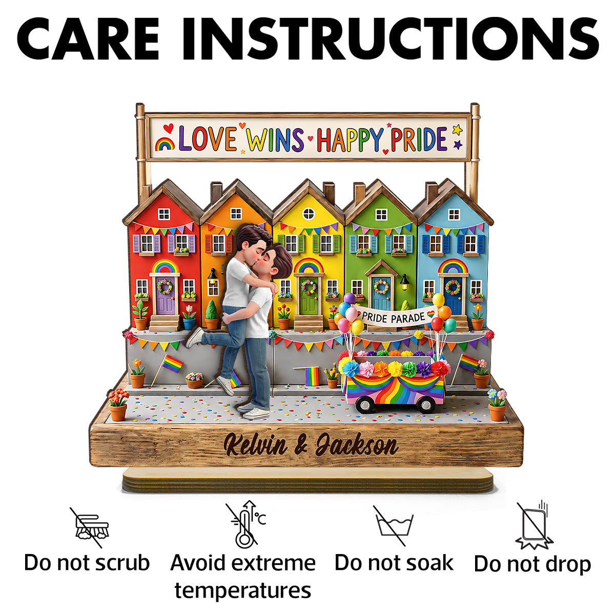 Love Wins LGBT+ Couple - Personalized 2-Layered Wooden Plaque - Gift For Couple, Happy Pride Month