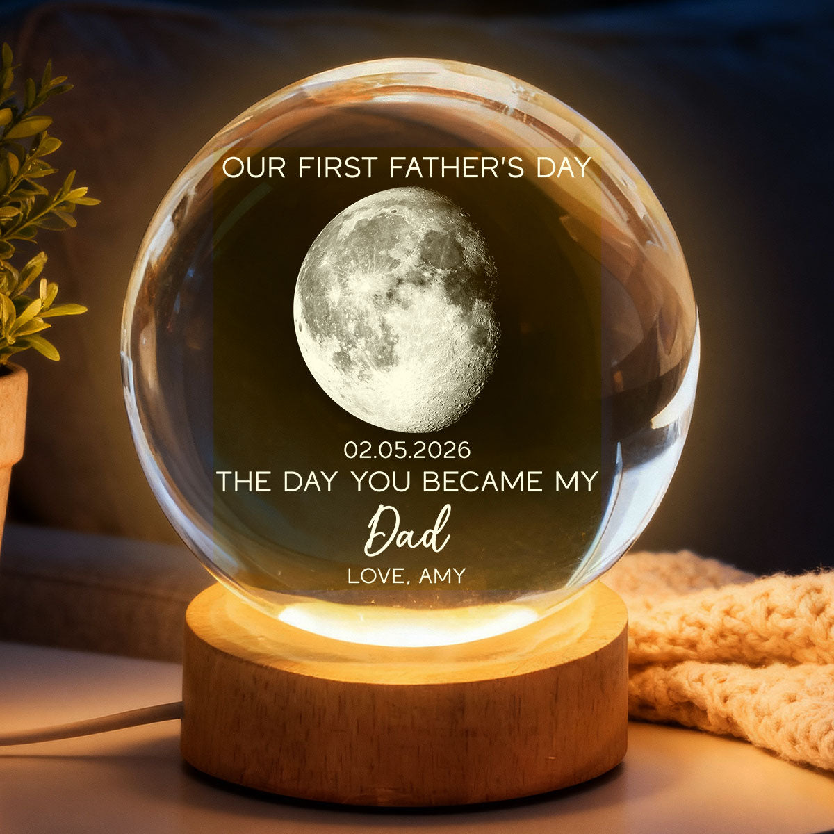 The Day You Became My Dad Custom Moon Phase First  - Personalized Crystal Ball LED Night Light - First  Gift For New Dad
