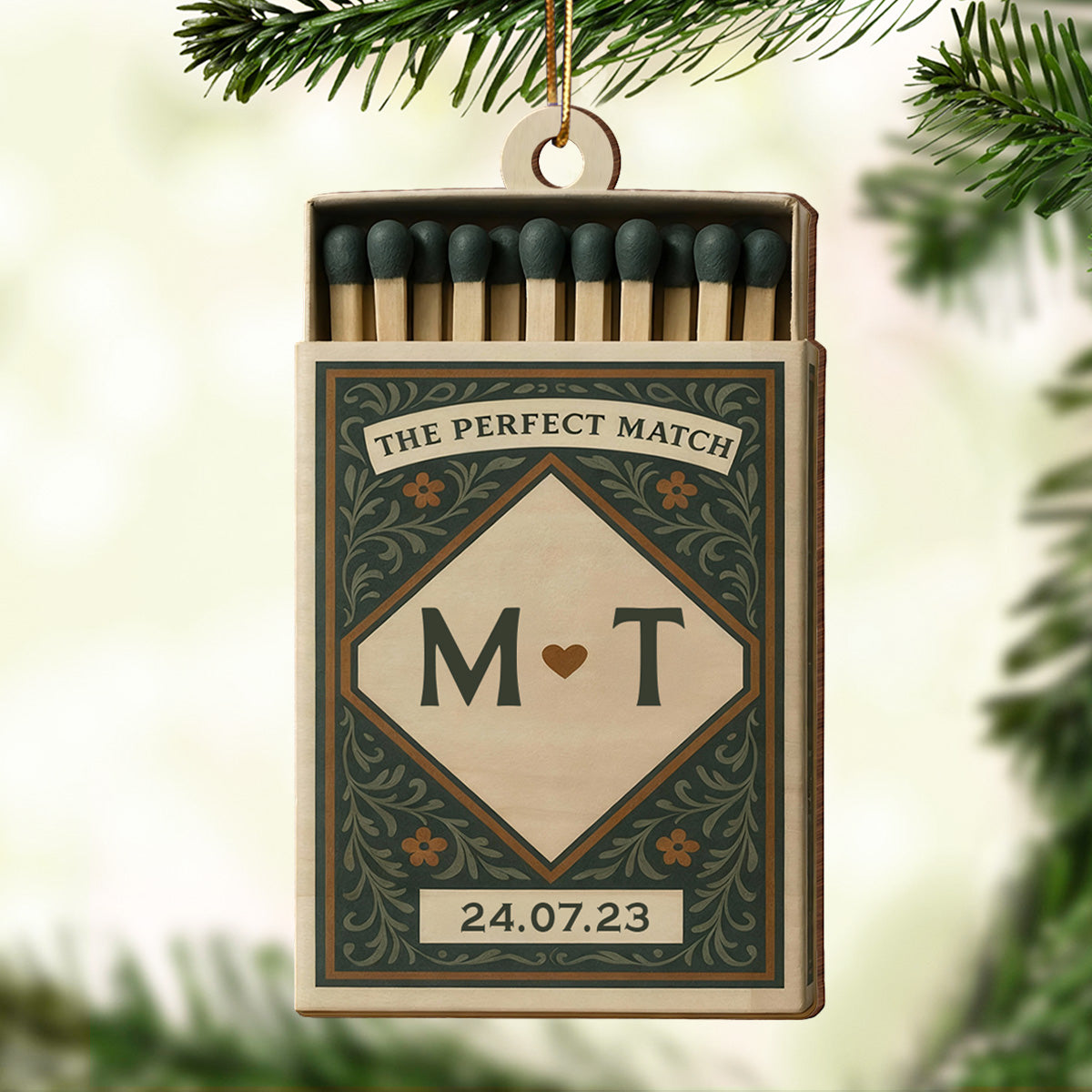 3D Effect Christmas Perfect Match Couple Match Box - Personalized Wooden Ornament - Heartfelt Gift For Couple