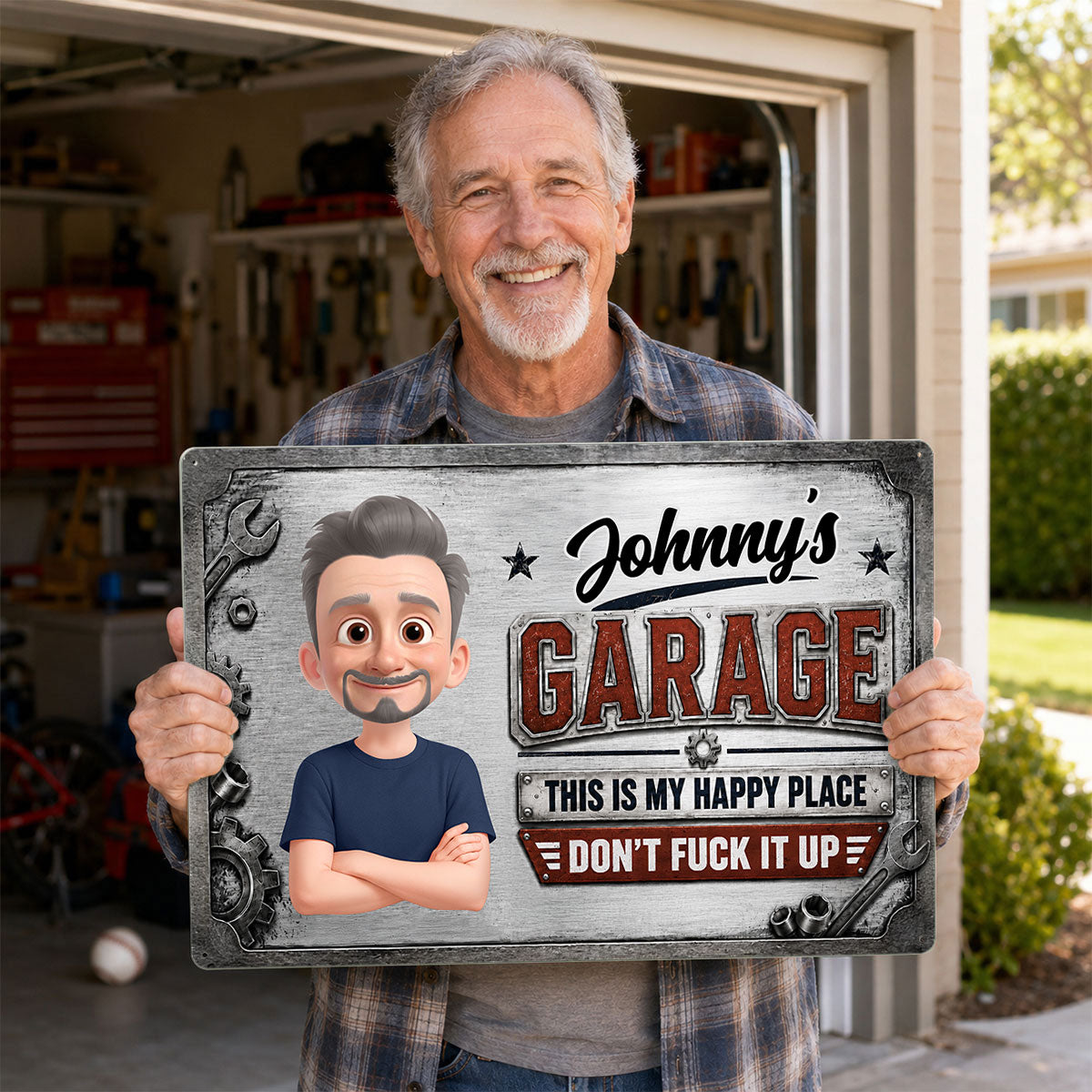 Garage This Is My Happy Place - Personalized Metal Sign - Funny Sarcasm Gift For Man, Dad, Husband, Handyman, Mechanic, Workshop, Man Cave Decor
