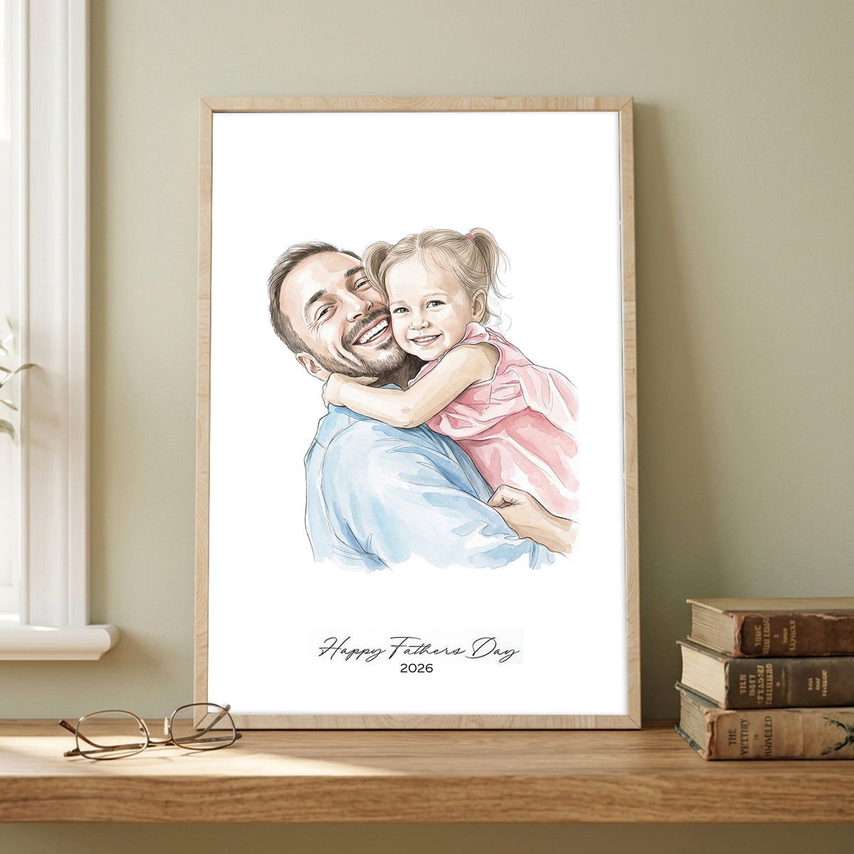 Custom Father's Day Watercolor Portrait from Photo - Personalized Poster - Gift for Him
