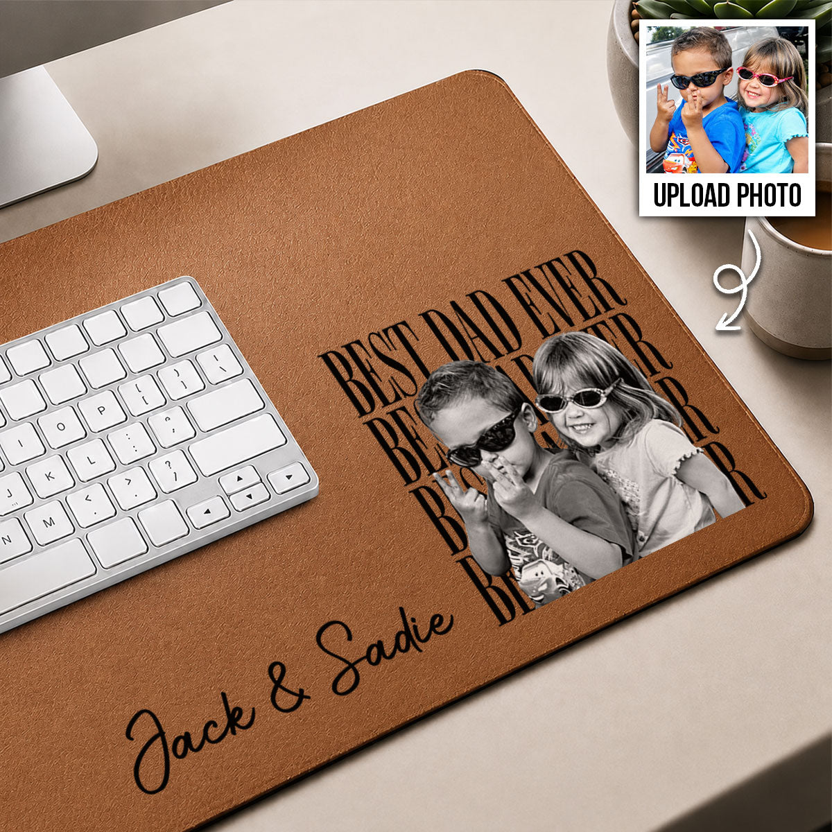 Best Dad Ever Custom Kids Photo - Personalized Desk Mat - Father's Day Gift For Dad, Husband