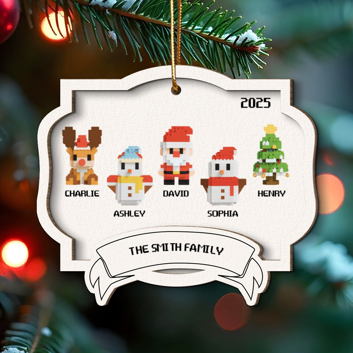 Family 3D Effect Christmas Toy Personalized 2-Layered Wooden Ornament, Gift for Son, Daughter, Husband