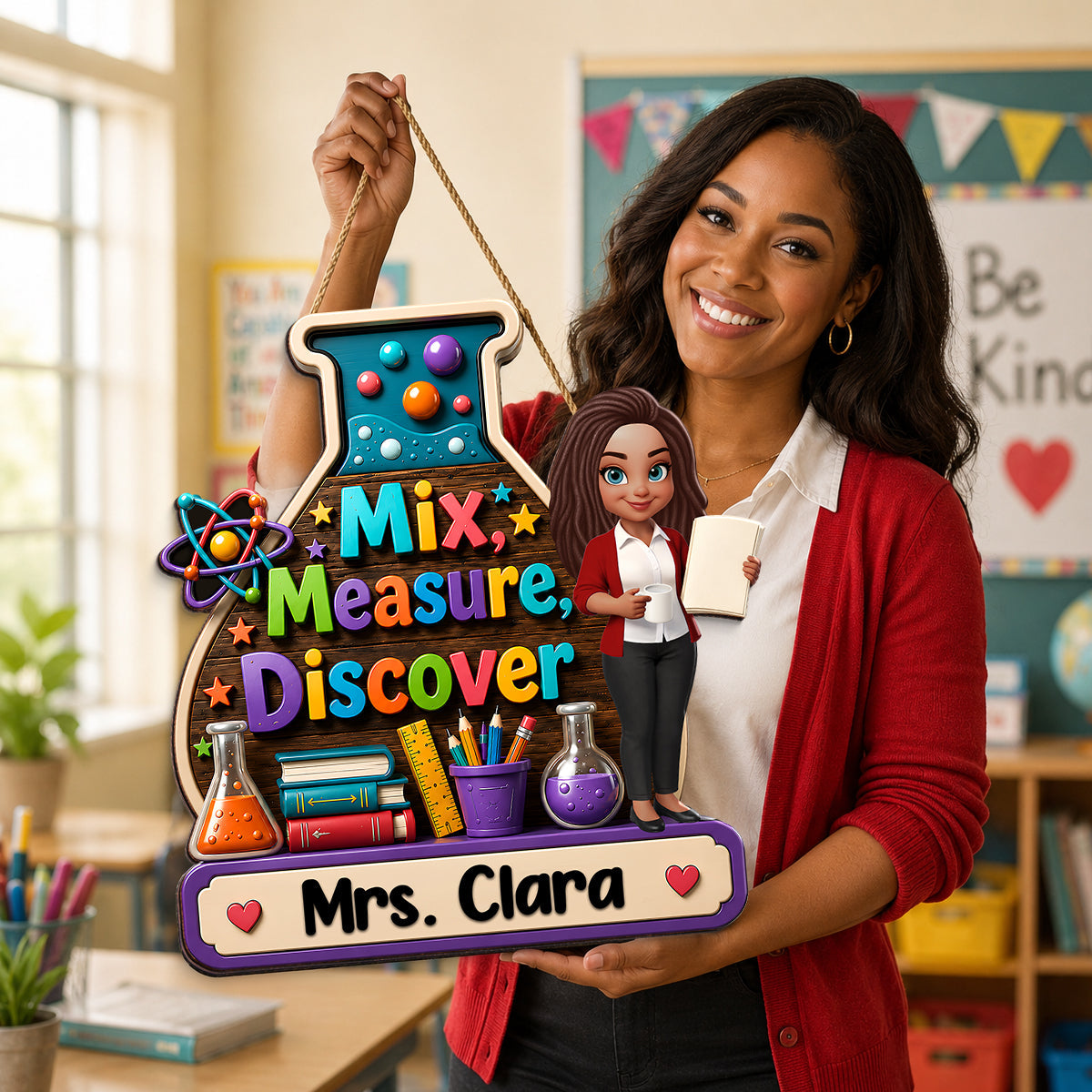 Mix Measure Discover Classroom - Personalized Wood Sign - Back To School Gift For Teacher, Classroom Decor