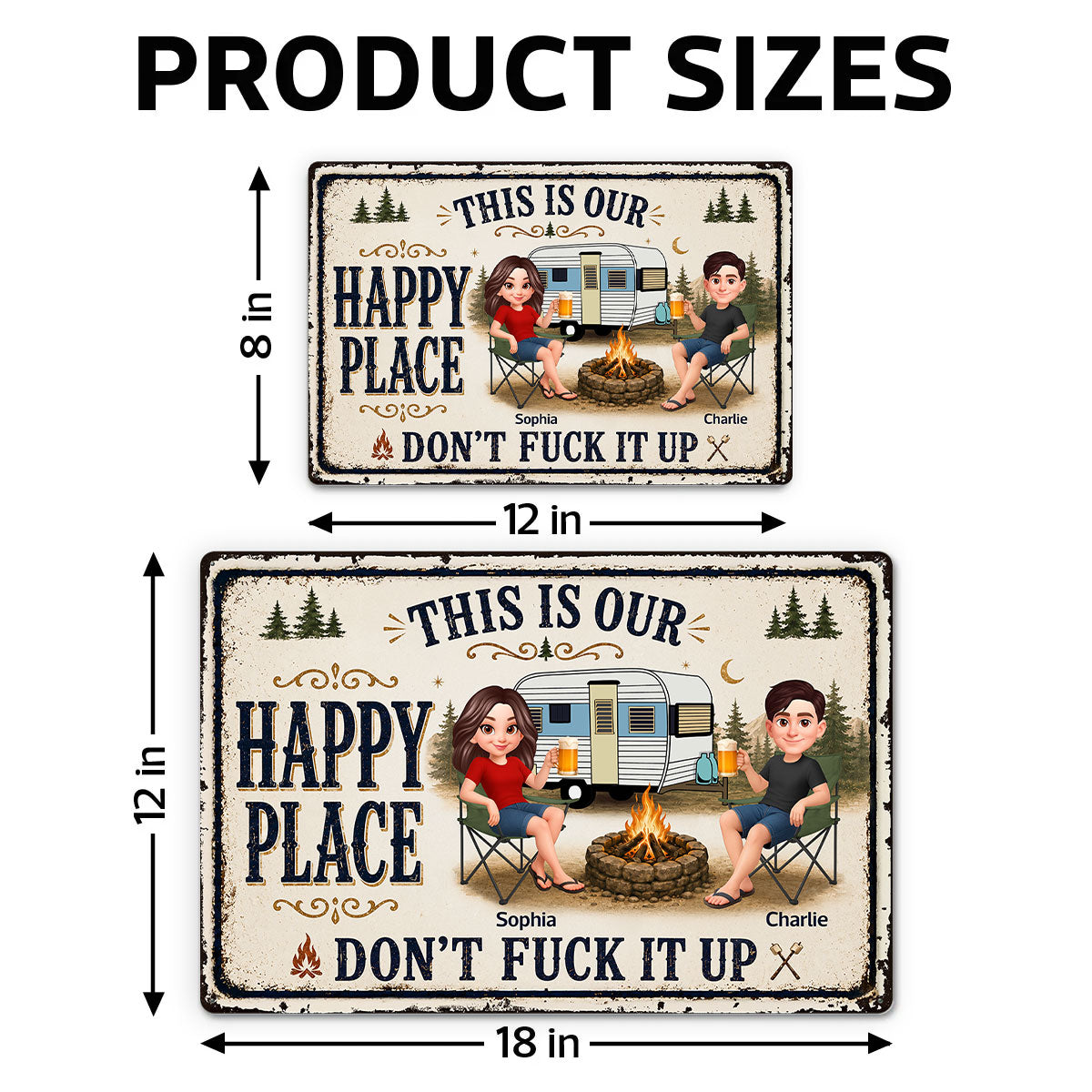 This Is Our Happy Place Camping Couple - Personalized Metal Sign - Funny Sarcasm Decoration For Campsite