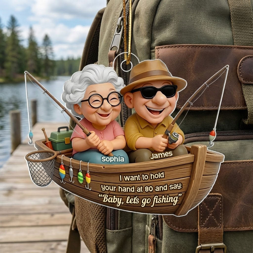 Baby Let's Go Fishing Old Couple - Personalized Acrylic Ornament - Personalized Gift For Him, For Her, For Couple
