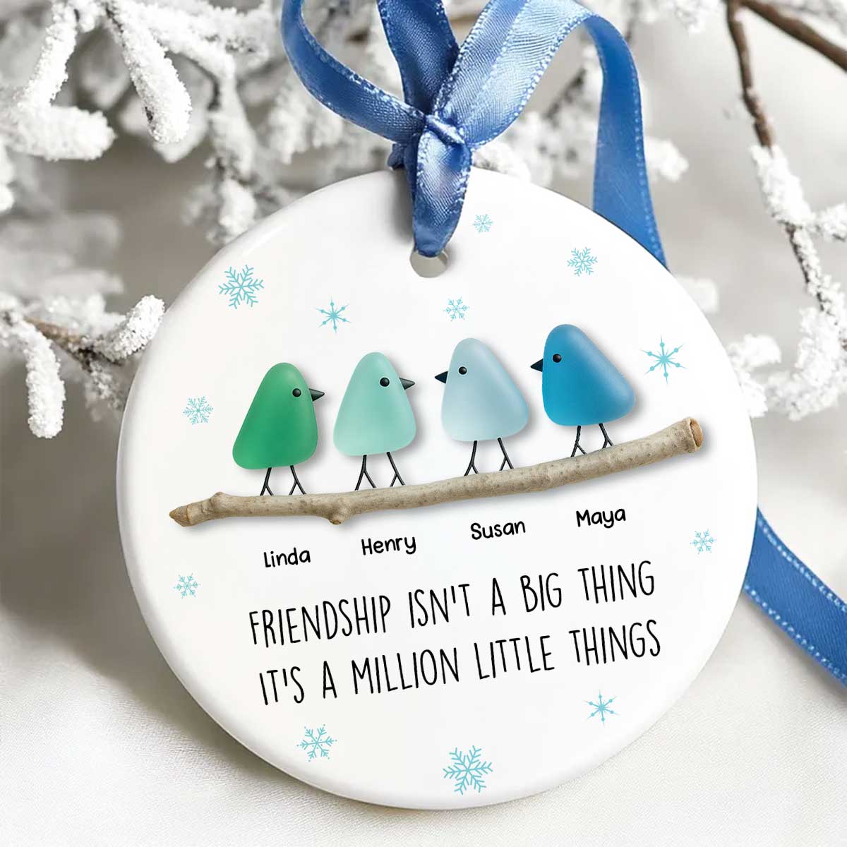 Friendship Sea Glass Pattern Birds - Personalized Ceramic Ornament - Unique Christmas Gift for Best Friends