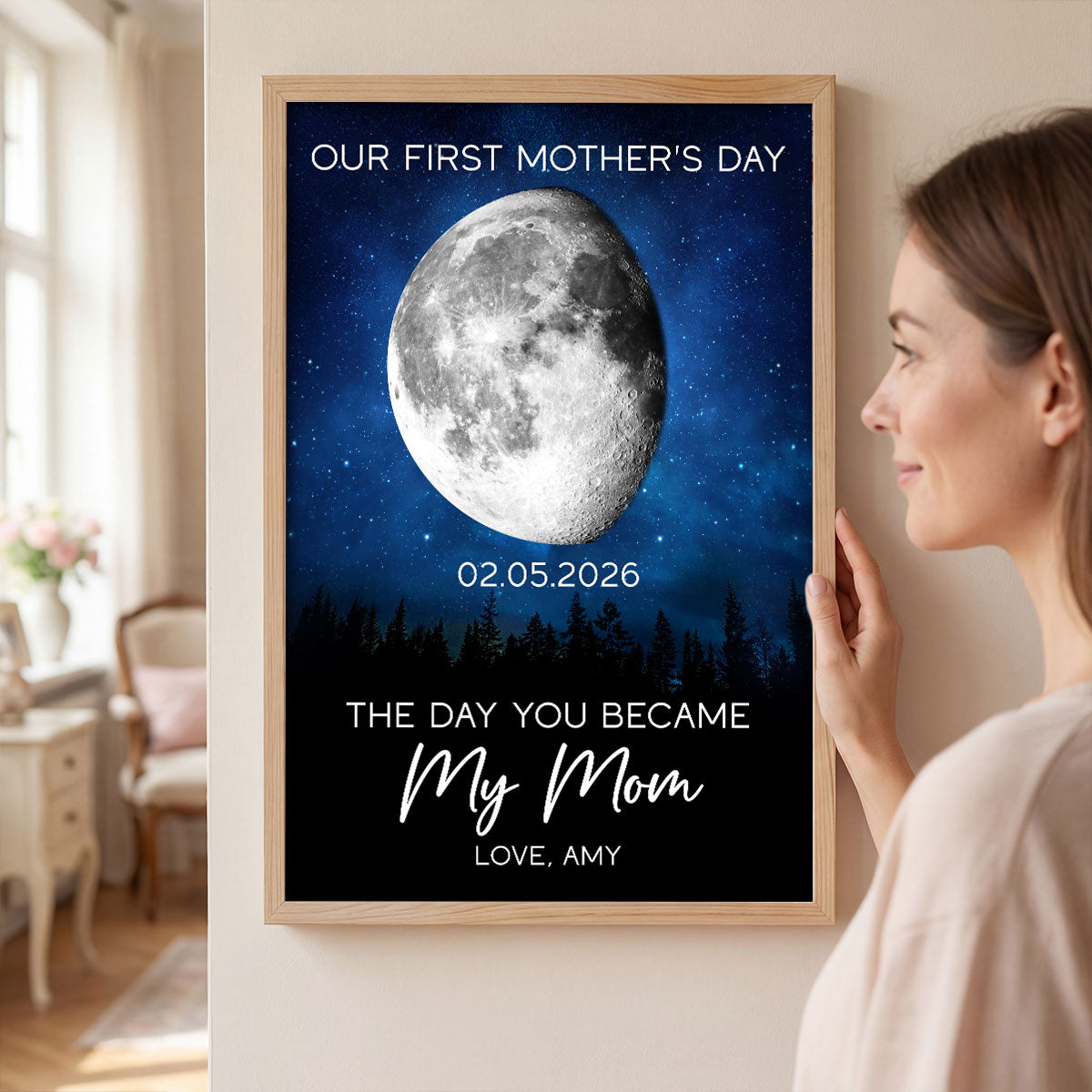 Galaxy Night The Day You Became My Mom Custom Moon Phase First Mother's Day - Personalized Poster - First Mother's Day Gift For New Mom