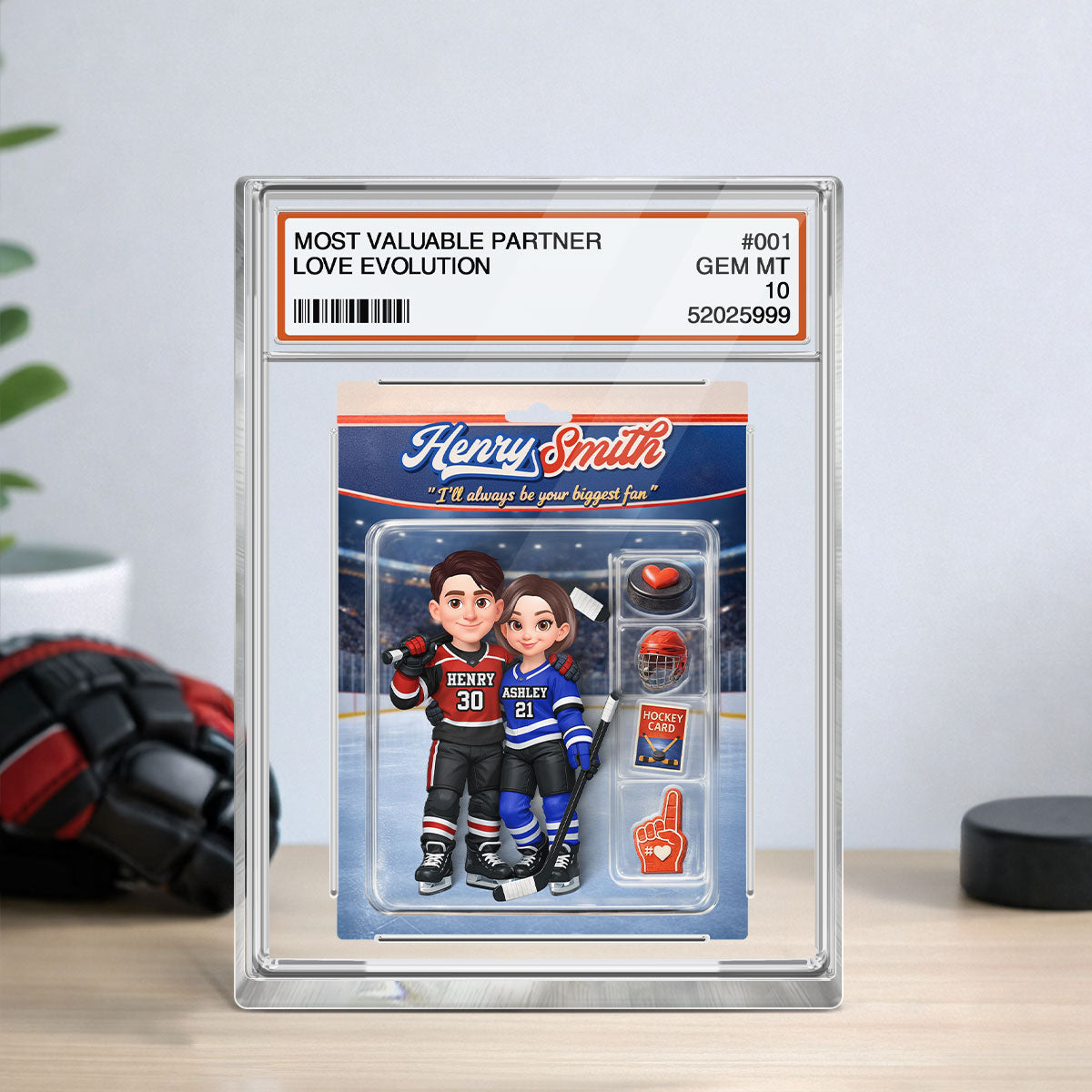 Hockey Couple I'll Always Be Your Biggest Fan Trading Card Style - Personalized Acrylic Block Plaque - Sentimental Gift for Him, Unique Collectible Item