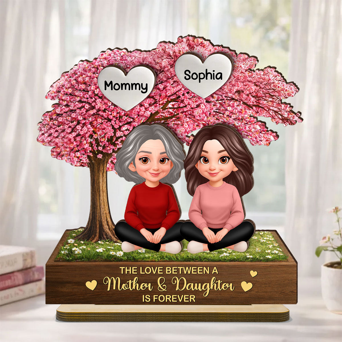 The Love Between Mother & Daughter is Forever - Personalized 2-Layered Wooden Plaque - Heartfelt Gift for Mom