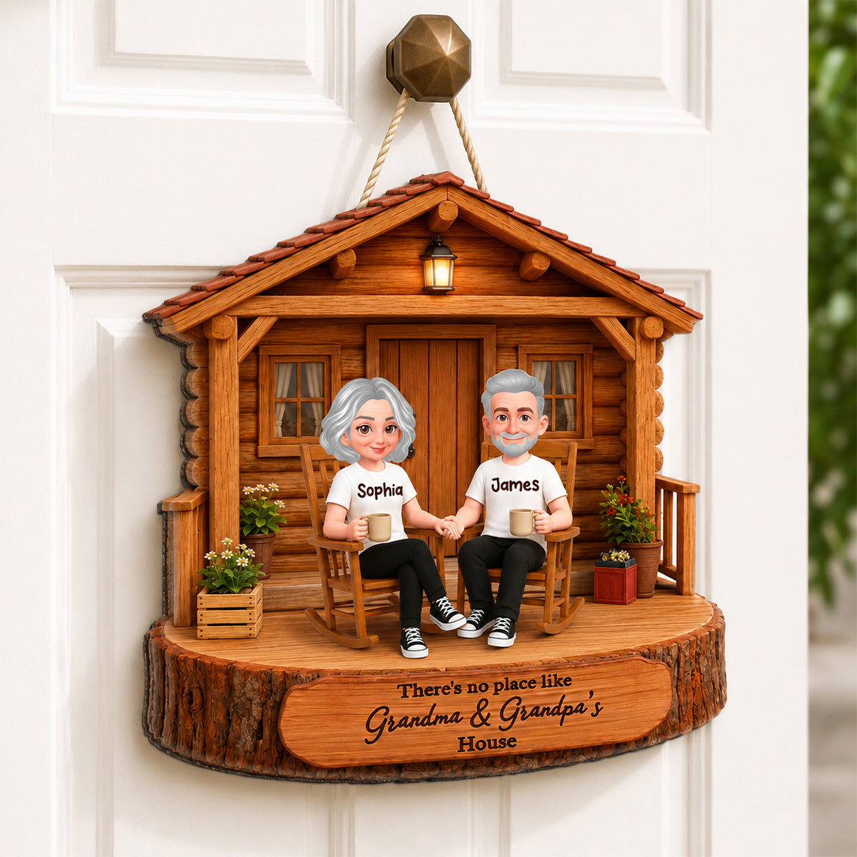 There's No Place Like Grandma Grandpa House 2D Flat - Personalized Door Hanger Sign