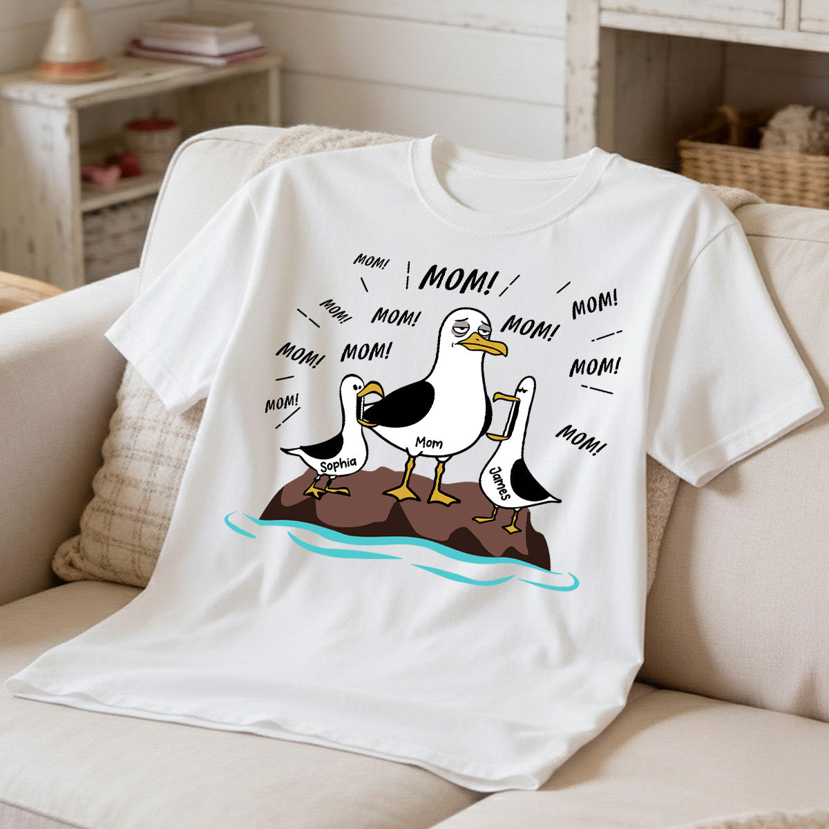 Mom Mom Mom Tired Seagull Mom With Kids - Personalized Shirt - Funny Mother's Day Gift For Mom