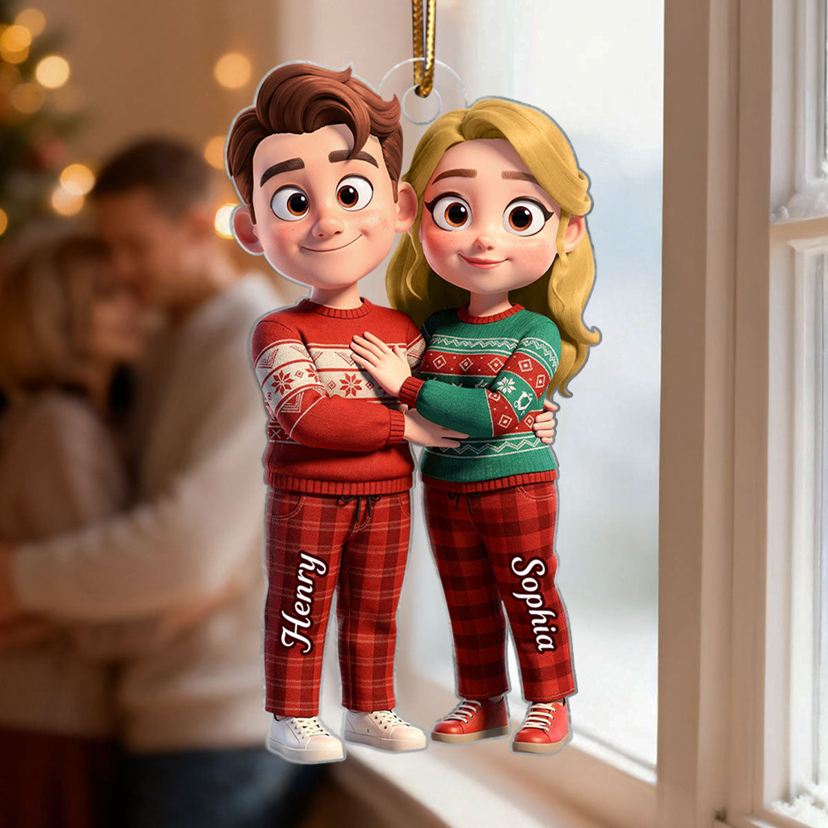 Cartoon Couple Standing Together - Personalized Acrylic Ornament - Christmas Gift for him, Gift for her