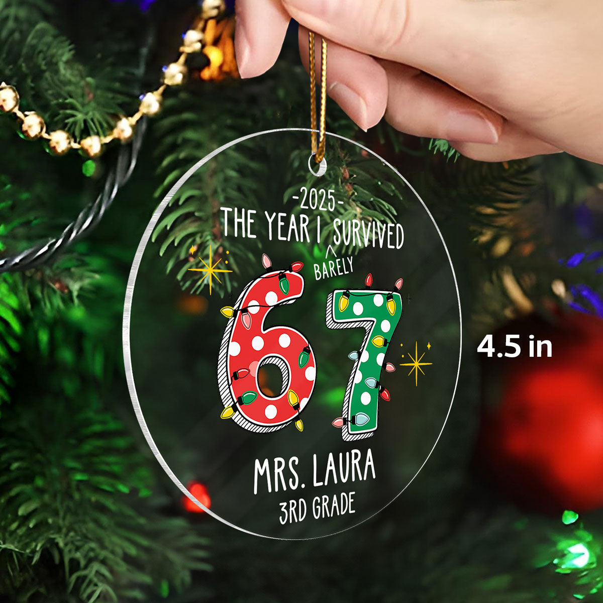 The Year I Barely Survive 67 - Personalized Acrylic Ornament - 2025 Slang, Funny Gift For Teacher