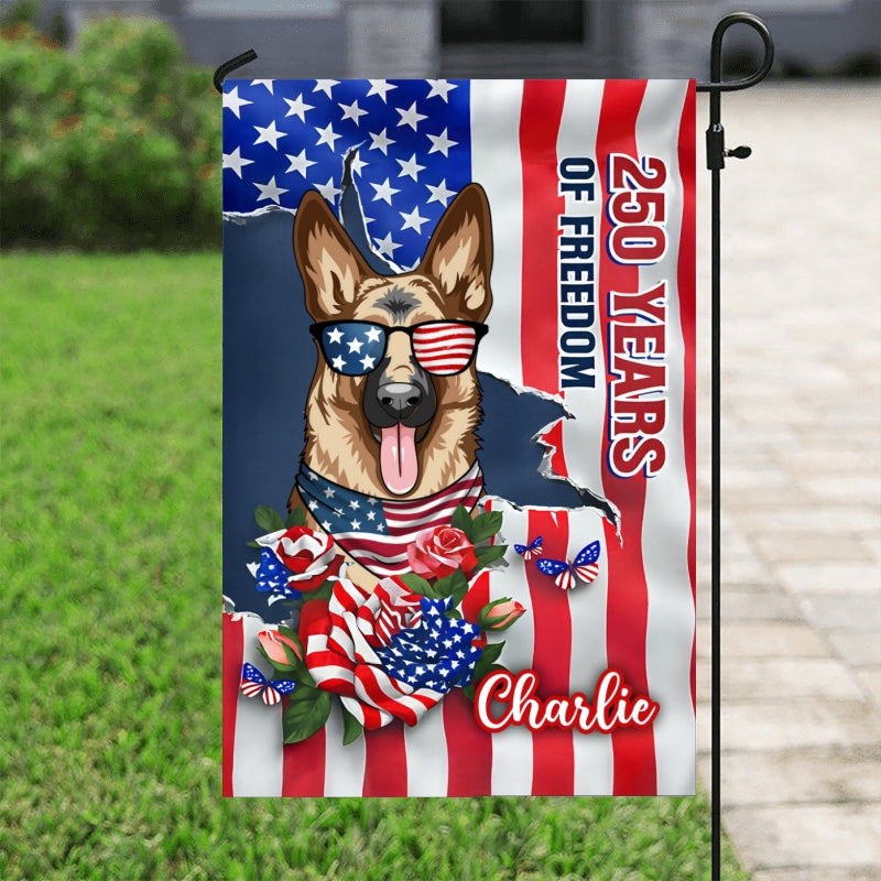 USA 250th Birthday Patriotic Flag Dog - Personalized Garden Flag - Gift For Dog Lovers