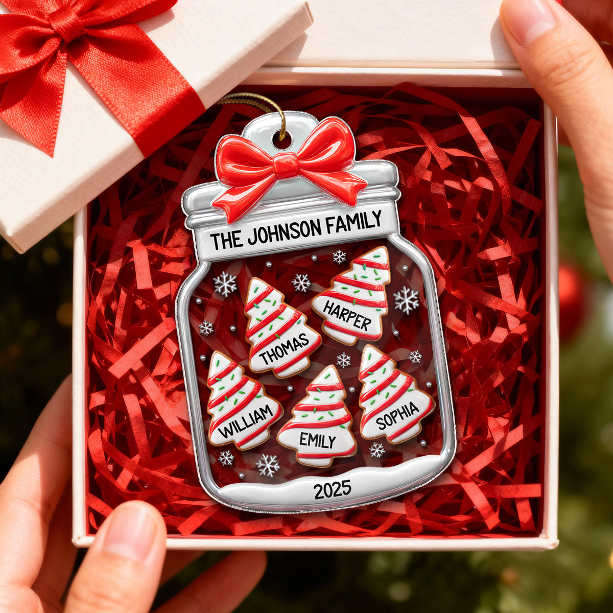3D Effect Family Christmas Tree Gingerbread In Jar - Personalized Acrylic Ornament