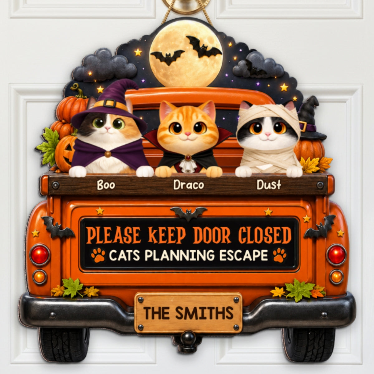 Cute Cat Keep Door Closed - Personalized Wood Sign - Halloween Gift For Cat Lovers, Halloween Decor