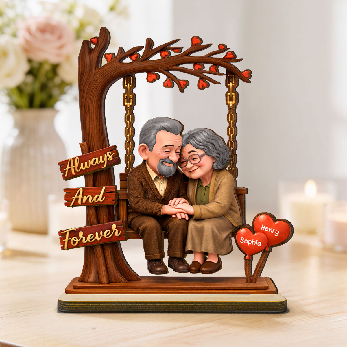 Old Couple Always and Forever - Personalized Wooden Plaque - Heartfelt Rustic Gift for Her, for Him