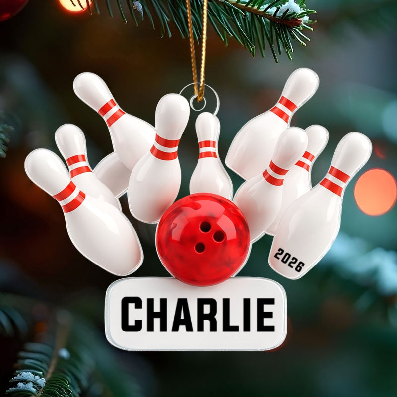 Custom Name Bowling Strike - Personalized Acrylic Ornament - Christmas Gift for Bowler