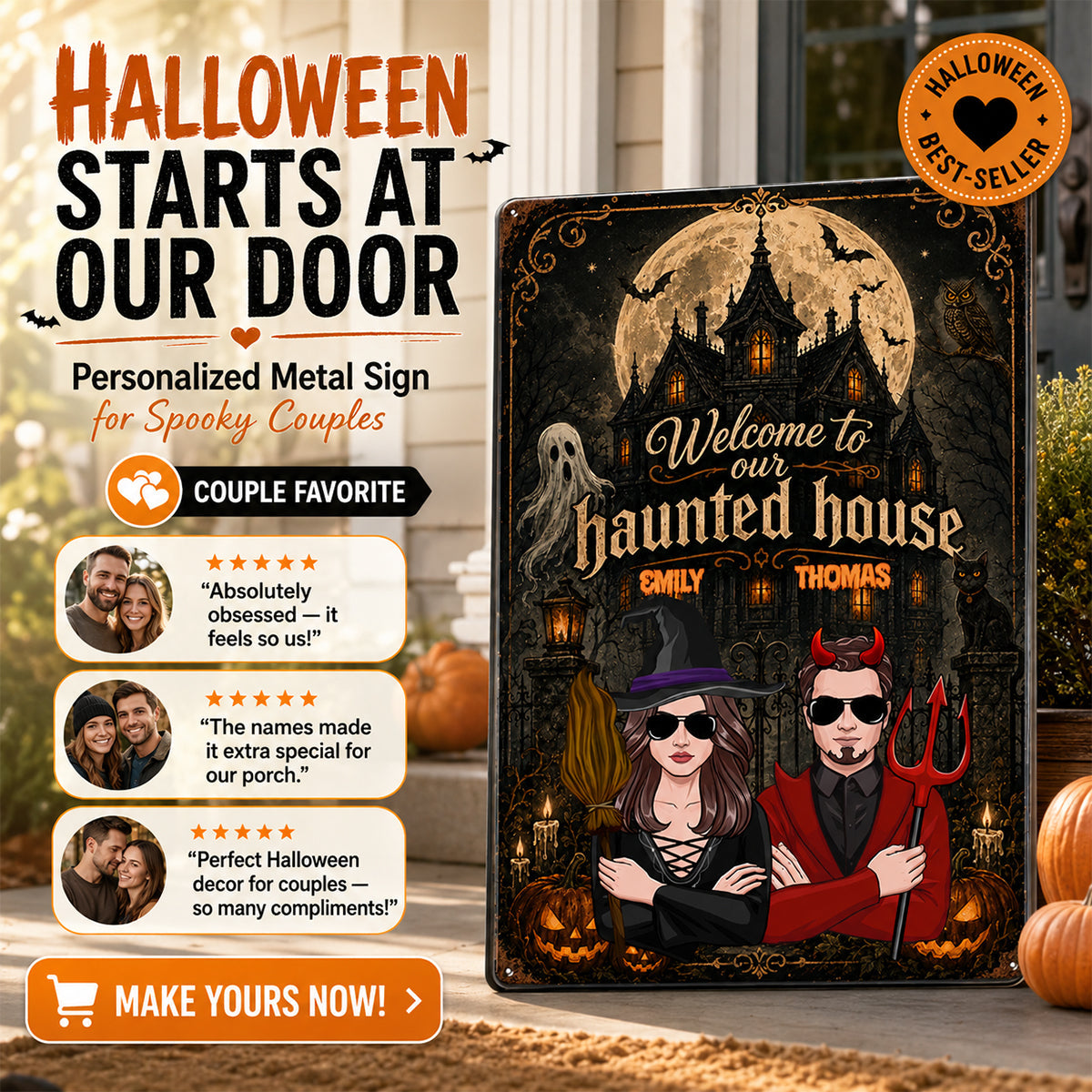 Welcome to Our Haunted House - Personalized Metal Sign - Halloween Decor for Couples